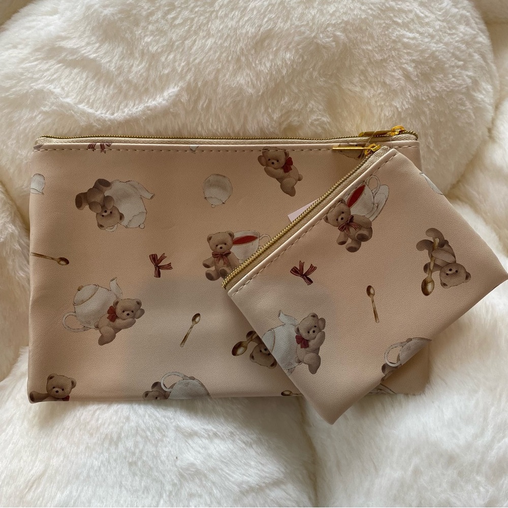 NWT Kawaii Brown Bear Daiso Japanese Pouch Set of 2
